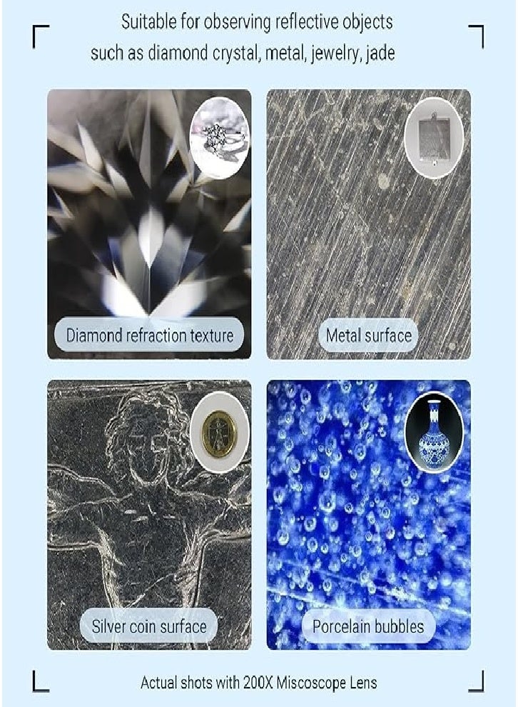 200x Magnification Zoom, High-Tech Clip-On Lens Turns Any Smartphone into a Professional Microscope, Mobile Phone Microscope with CPL Lens/LED Light, Pocket Microscope Camera (Black) - Image 5