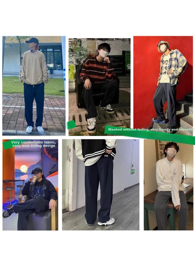 Dingfengbaoluo Men's Straight Casual Pants Spring Summer High Street Wide Leg Trousers Trendy Sports Pants Wh5609 Green XL - Image 1