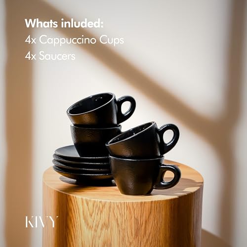 KIVY Cappuccino Cups Set of 4 [Set 4x 8oz] - Thick-Walled Stoneware Cappuccino Cup Set for Latte Art - Latte Art Mugs - Italian Capuccino Cups - Capuccino Ceramic Latte Cup and Saucer - Yellow - Image 5