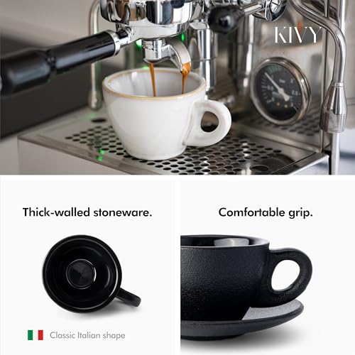 KIVY Cappuccino Cups Set of 4 [Set 4x 8oz] - Thick-Walled Stoneware Cappuccino Cup Set for Latte Art - Latte Art Mugs - Italian Capuccino Cups - Capuccino Ceramic Latte Cup and Saucer - Yellow - Image 2