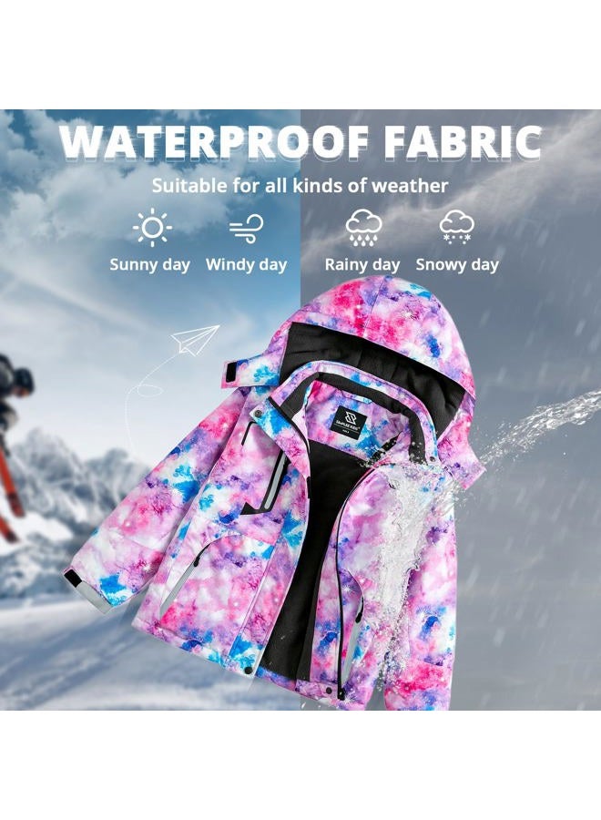 Simplee kids Girls Waterproof Snow Jacket Fleece Winter Windproof Ski Jackets for Toddler Girls Hooded Warm Coat, M-pink Purple Universe, 6-7 years - Image 5