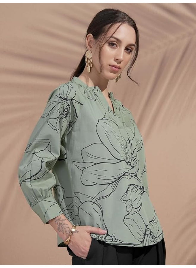 Vishudh Women's Ethnic Tunic Top | Regular Fit | Fashionable with Comfortable Fit GREEN(M) - Image 3