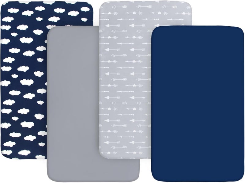Biloban 4 Pack Pack and Play Fitted Sheets Fits Graco Pack n Play Playard Pamo Babe Zodiak Baby Trend Portable Playard and Other 27 x 39 Playpen Mattress Ultra Soft and SkinFriendly Navy Cloud - Image 3
