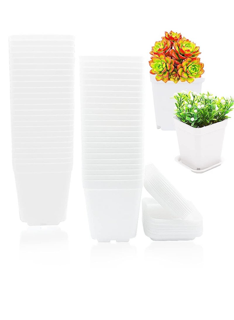 SYOSI Plastic Nursery Seedling Pots, 48 Pack Square Plants Nursery Pot, Square Plastic Plant Pots with Drainage Holes and Saucers, for Balcony, Pot Transplant, Garden, Home Decor, Outdoor(White) - Image 1