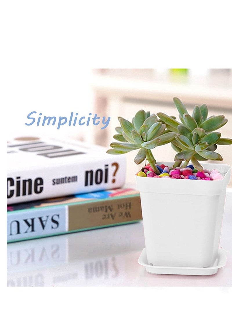 SYOSI Plastic Nursery Seedling Pots, 48 Pack Square Plants Nursery Pot, Square Plastic Plant Pots with Drainage Holes and Saucers, for Balcony, Pot Transplant, Garden, Home Decor, Outdoor(White) - Image 3