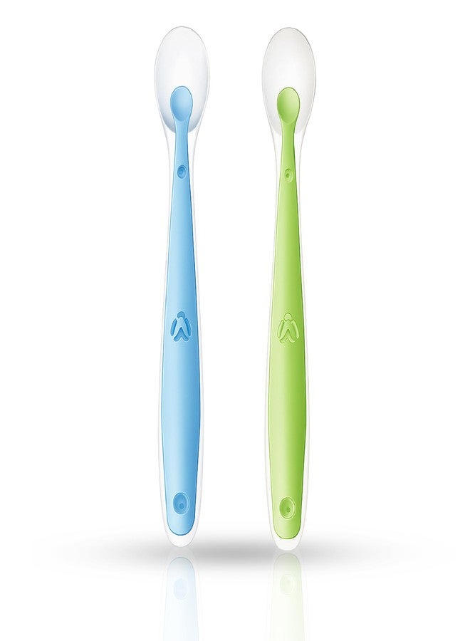 GLUN® Baby Feeding Spoons Pack of 2 Green & Blue Colour, BPA Free, Feeding for Baby, Toddlers, & Children, Silicone Spoon - Image 1