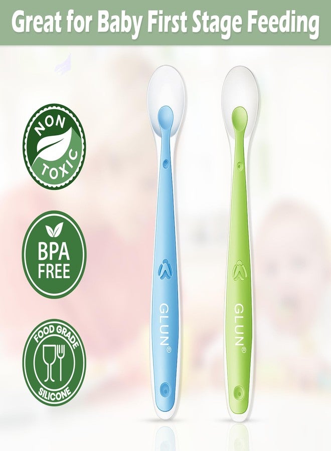 GLUN® Baby Feeding Spoons Pack of 2 Green & Blue Colour, BPA Free, Feeding for Baby, Toddlers, & Children, Silicone Spoon - Image 4