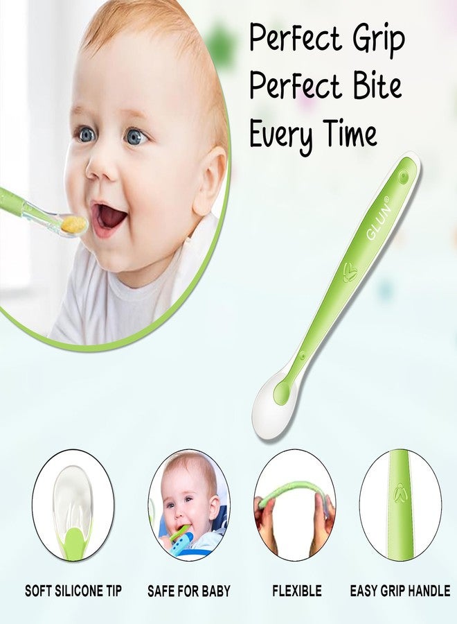GLUN® Baby Feeding Spoons Pack of 2 Green & Blue Colour, BPA Free, Feeding for Baby, Toddlers, & Children, Silicone Spoon - Image 5
