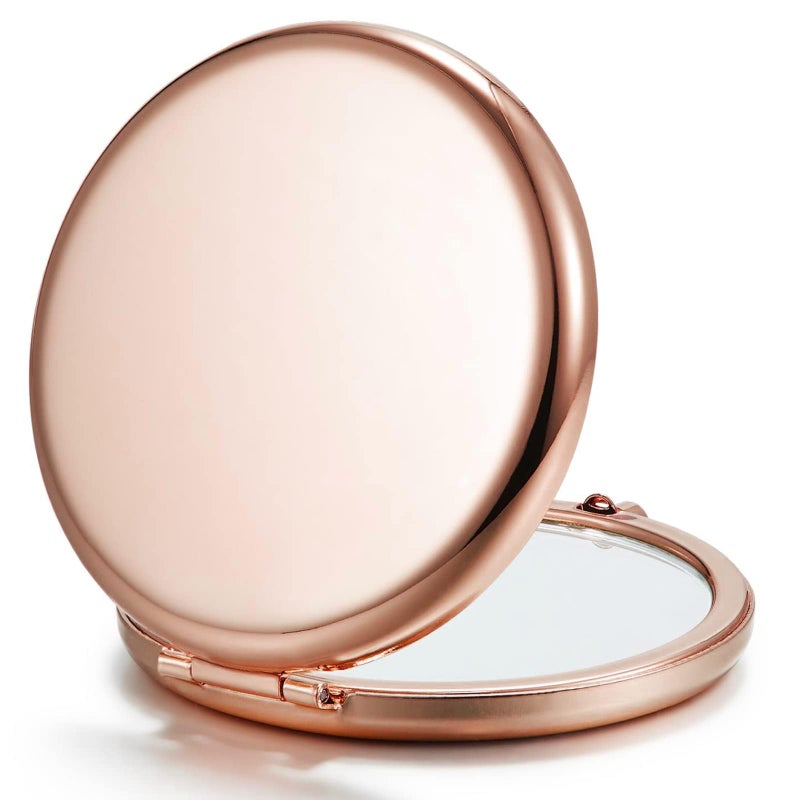 Getinbulk Compact Mirror for Purse, Double-Sided 1X/2X Magnifying Metal Pocket Makeup Mirrors(Round, Rose Gold) - Image 1