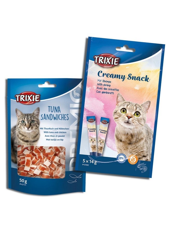 تريكسي مجموعة مكافآت القطط من وجبة خفيفة من التونة والروبيان الكريمية وسندويشات التونة الفاخرة، مكافآت غنية بالعناصر الغذائية للقطط، مناسبة لجميع السلالات - (عبوة من قطعتين) - Image 1