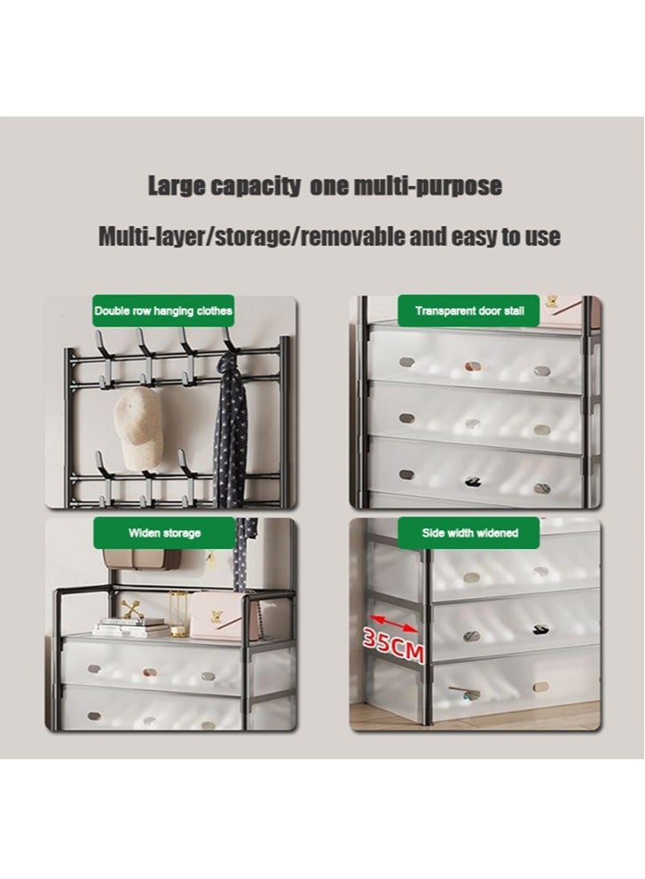 Multifunctional Shoe Rack, Metal Assembly, Dust-Proof Storage Shoe Rack, Household Space-Saving Shoe And Coat Rack, 5-Layer Black - Image 4