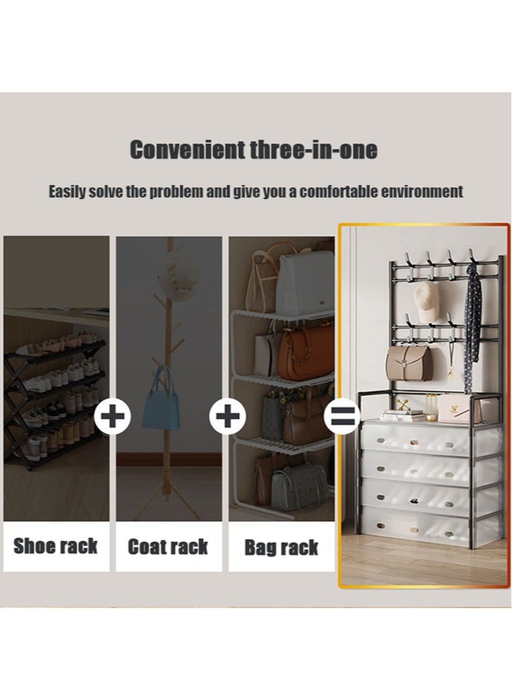 Multifunctional Shoe Rack, Metal Assembly, Dust-Proof Storage Shoe Rack, Household Space-Saving Shoe And Coat Rack, 5-Layer Black - Image 5