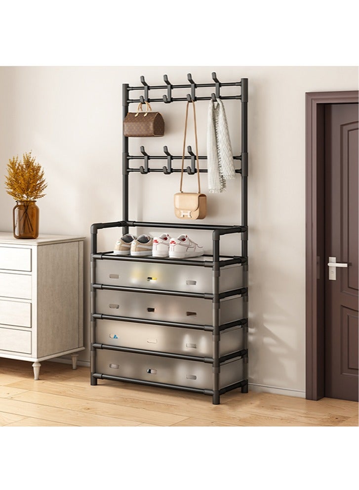 Multifunctional Shoe Rack, Metal Assembly, Dust-Proof Storage Shoe Rack, Household Space-Saving Shoe And Coat Rack, 5-Layer Black - Image 3