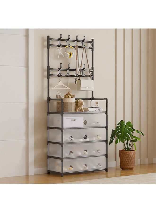 Multifunctional Shoe Rack, Metal Assembly, Dust-Proof Storage Shoe Rack, Household Space-Saving Shoe And Coat Rack, 5-Layer Black - Image 1