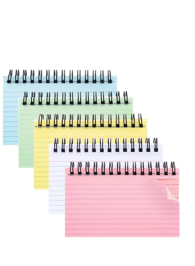5-Color Spiral Bound Index Cards, 5x3 Inches Ruled Flash Cards for Office Meetings, School Study, Memory Aids, and Note-Taking - Lined Revision Note Paper with Rings. - Image 1
