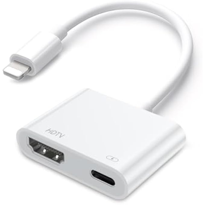 rayihni LIGHTNING TO HDMI ADAPTER FOR IPHONE, DIGITAL AV AUDIO DONGLE,1080P SYNC SCREEN CABLE WITH LIGHTNING CHARGING PORT FOR IPHONE, IPAD TO TV/PROJECTOR/MONITOR NEED POWER SUPPLY - Image 1