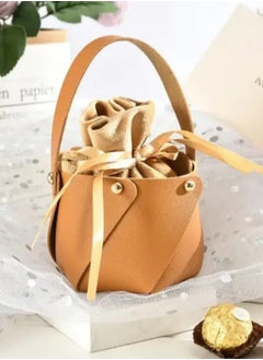 Generic Beige Favour Leather Drawstring Velvet Candy Packaging Box Bag with Bowknot  - Image 1