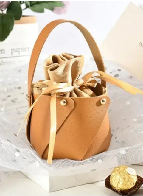Beige Favour Leather Drawstring Velvet Candy Packaging Box Bag with Bowknot
