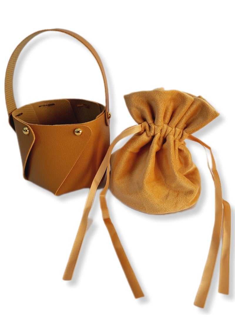 Generic - Beige Favour Leather Drawstring Velvet Candy Packaging Box Bag with Bowknot - Image 1