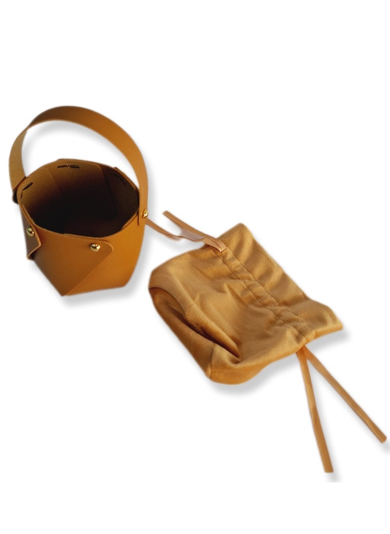 Generic - Beige Favour Leather Drawstring Velvet Candy Packaging Box Bag with Bowknot - Image 1