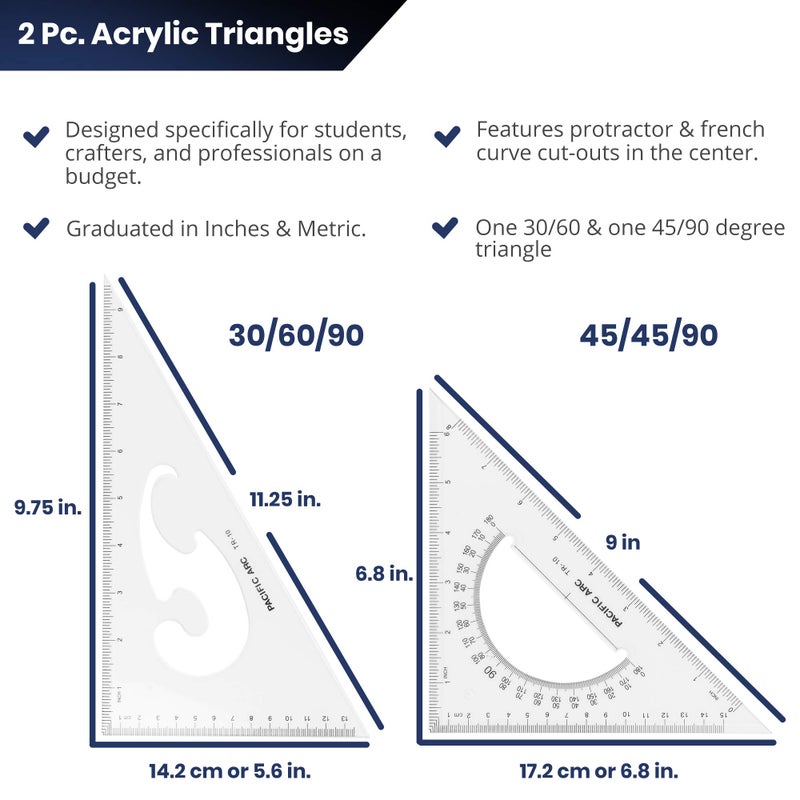 Pacific Arc Triangle Set 10 Inch 30/60 & 45/90 - Image 2