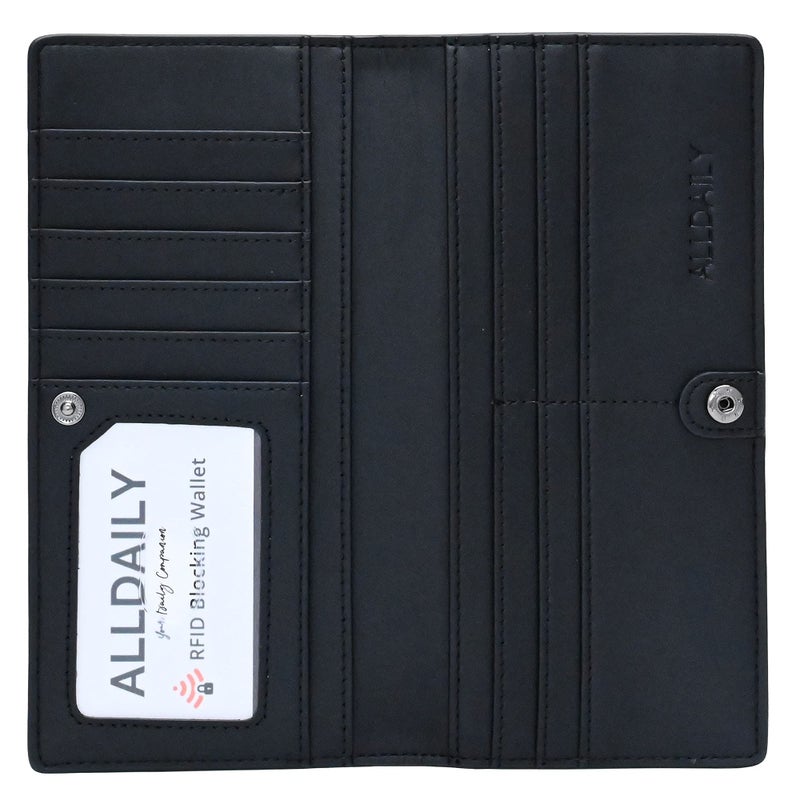 Alldaily Ultra Slim Thin Women Wallet RFID Blocking Credit Card Holder Bifold Long Ladies Billfold (Black) - Image 1