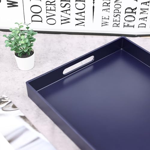 SforGUVA Navy Blue Serving Tray for Coffee Table, Rectangular Plastic Decorative Tray with Handles for Entertaining, Outdoor Patio, Living Room, Ottoman, Bathroom Counter, 11.8”*15.7”*1.6” - Image 5