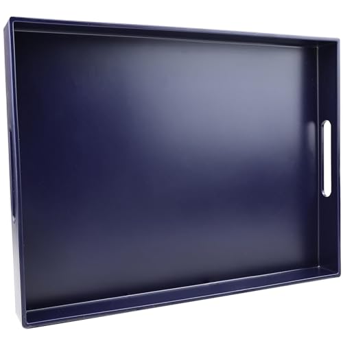 SforGUVA Navy Blue Serving Tray for Coffee Table, Rectangular Plastic Decorative Tray with Handles for Entertaining, Outdoor Patio, Living Room, Ottoman, Bathroom Counter, 11.8”*15.7”*1.6” - Image 1