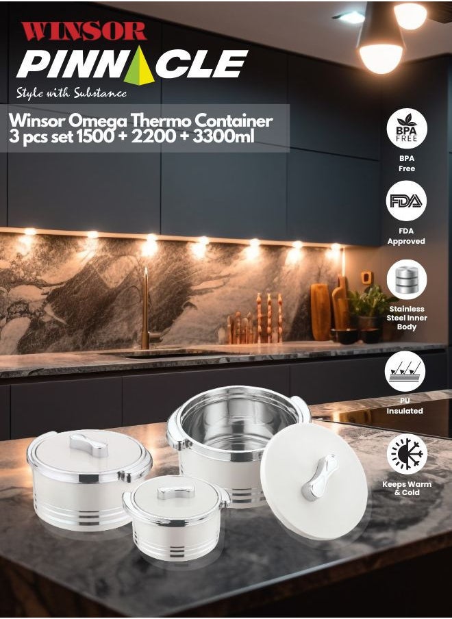 Winsor Winsor Omega Thermo Container 3 pcs set 1500 + 2200 + 3300m | Hot Pot Stainless Steel Casserole Set | Insulated Food Warmer Set Perfect for your Dining Table - Silver  - Image 5