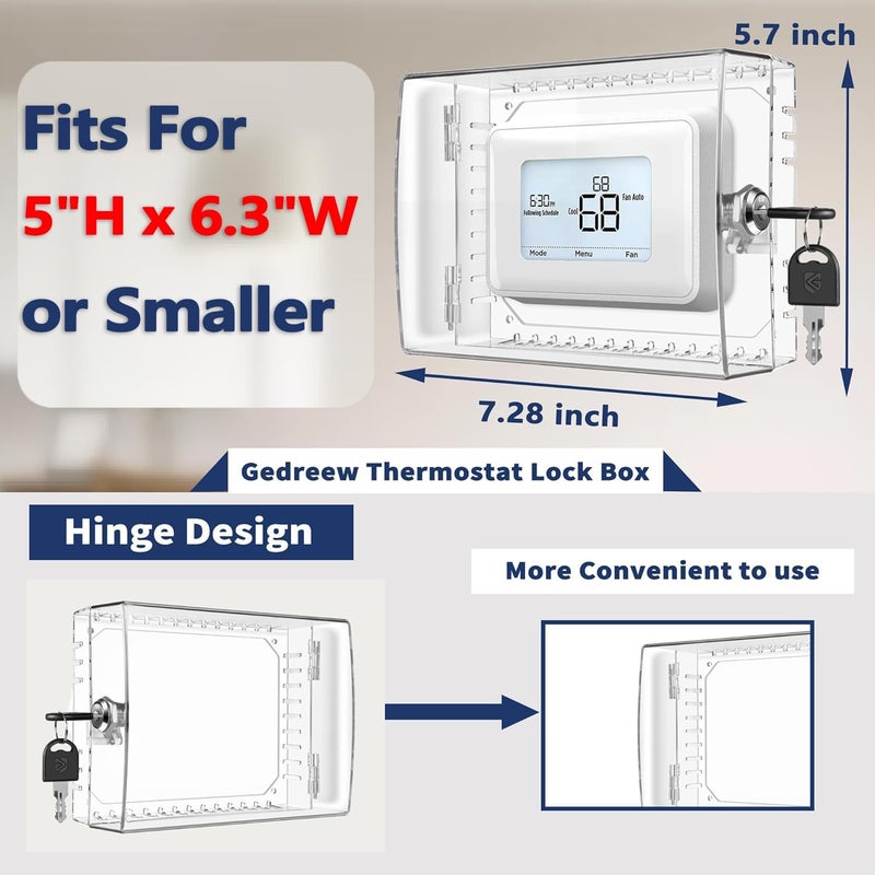 Gedreew 6 PCS Large Thermostat Lock Box Cover with Key - Clear Thermostat Cover for Home and AC - Image 2
