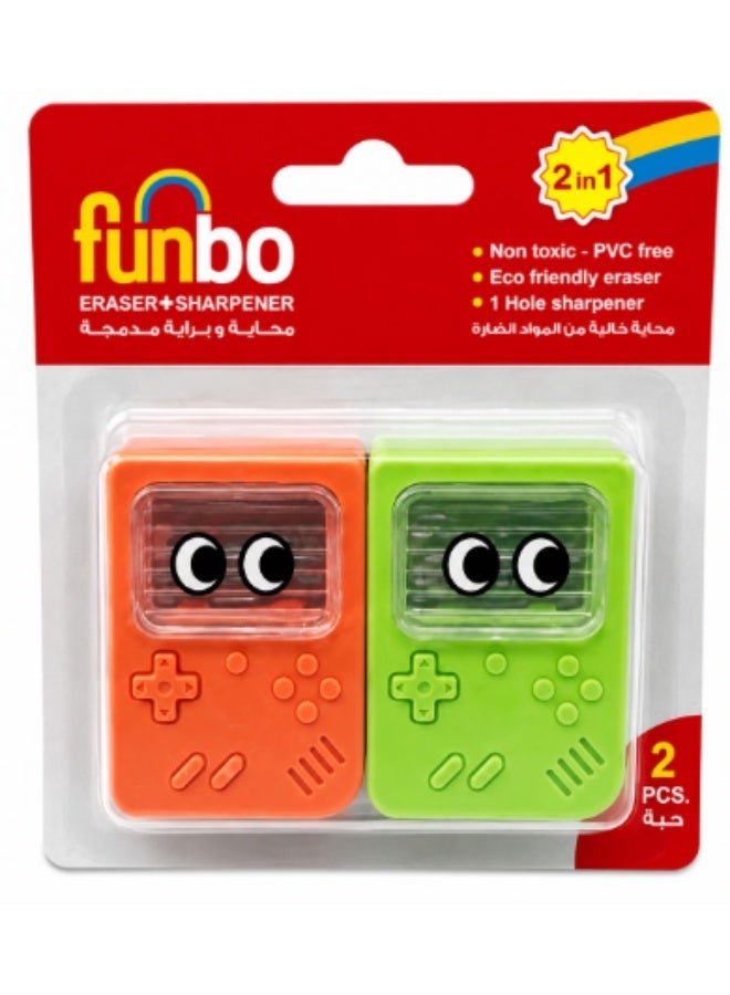 Funbo 1 piece Assorted color Sharpner 1H + Eraser 2pcs in Blis Pk Gam Pack of 2 - Image 2