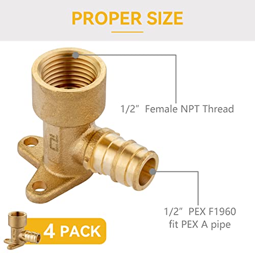 GUOFIS 4 Pack PEX-A Fittings,1/2"x 1/2" Pex-a Expansion Female NPT Drop-ear Elbow,Brass PEX ASTM F1960 Drop-ear Elbow Fitting for Pex-A Tubing Connection - Image 2
