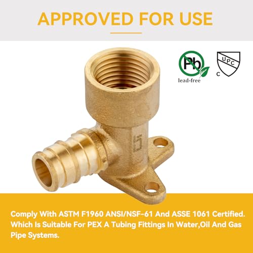 GUOFIS 4 Pack PEX-A Fittings,1/2"x 1/2" Pex-a Expansion Female NPT Drop-ear Elbow,Brass PEX ASTM F1960 Drop-ear Elbow Fitting for Pex-A Tubing Connection - Image 4