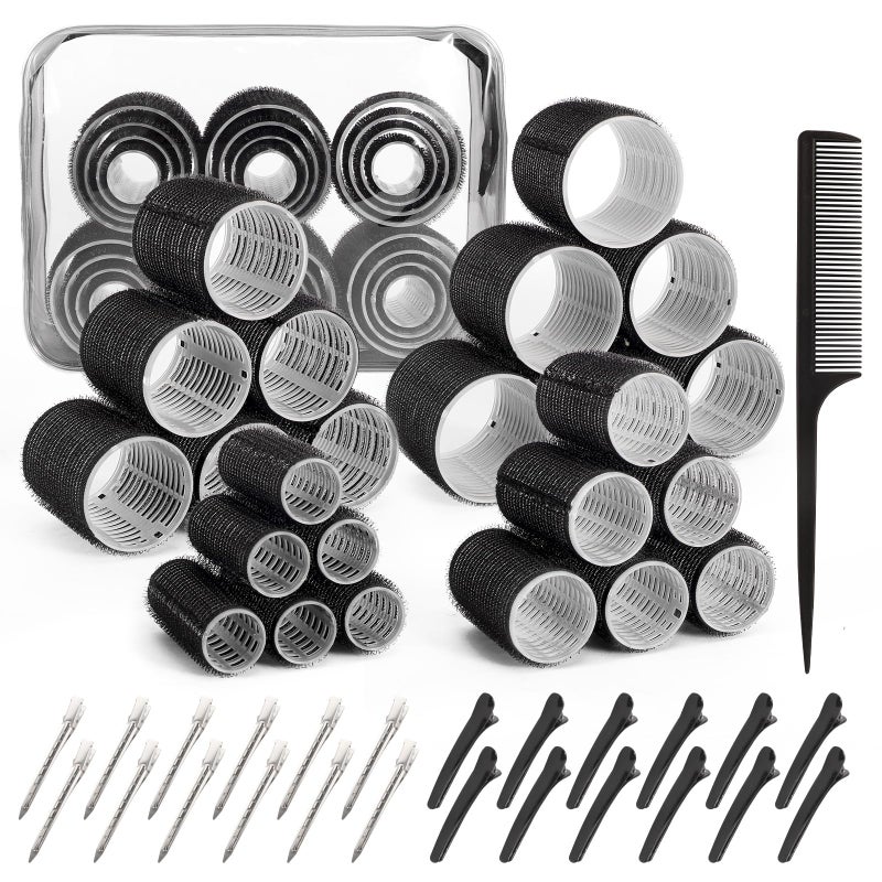 BESSEEK 4 Sizes Hair Rollers for Women Set - 50 Pcs Hair Curler Rollers with Clips, Self Grip Hair Rollers for Long, Short Hair and Bangs, 25mm, 36mm, 48mm, 60mm, Black - Image 1