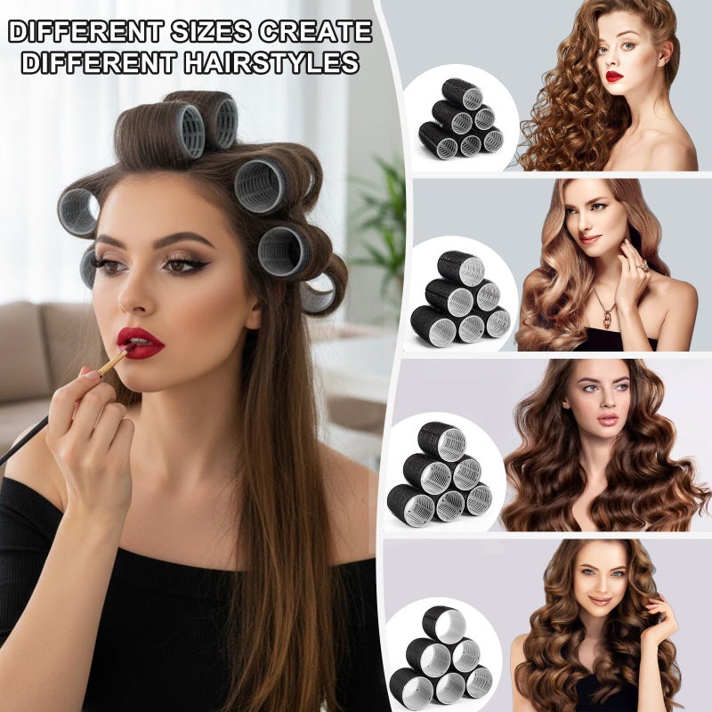 BESSEEK 4 Sizes Hair Rollers for Women Set - 50 Pcs Hair Curler Rollers with Clips, Self Grip Hair Rollers for Long, Short Hair and Bangs, 25mm, 36mm, 48mm, 60mm, Black - Image 3