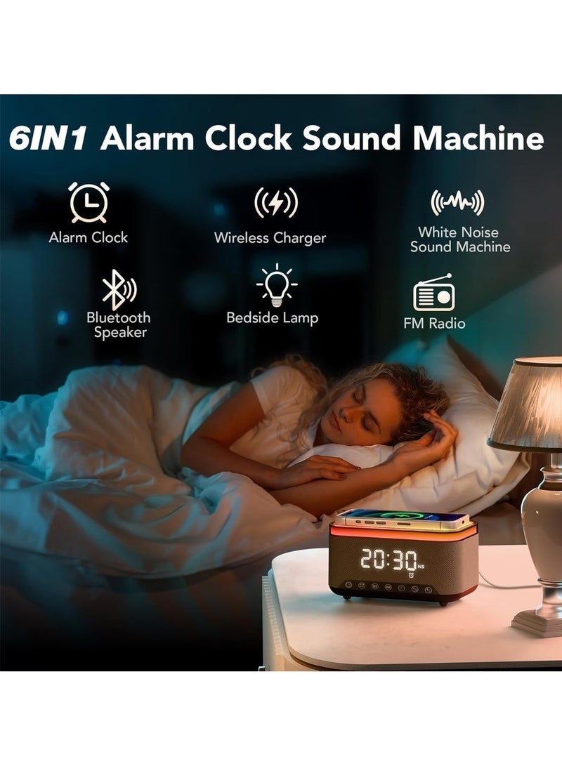 كيلا ساعة منبه ذكية 6 في 1، شاحن لاسلكي، مكبر صوت بلوتوث، راديو FM، جهاز توليد الضوضاء البيضاء مع 12 وضع إضاءة ليلية RGB، ساعة رقمية بجانب السرير لنوم هانئ وديكور منزلي أنيق - Image 2
