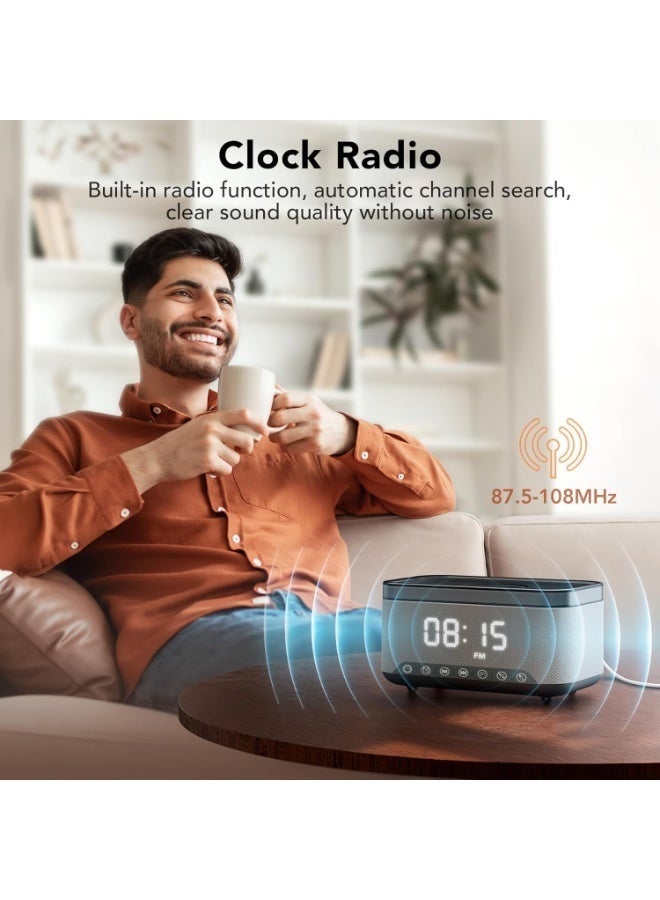 كيلا ساعة منبه ذكية 6 في 1، شاحن لاسلكي، مكبر صوت بلوتوث، راديو FM، جهاز توليد الضوضاء البيضاء مع 12 وضع إضاءة ليلية RGB، ساعة رقمية بجانب السرير لنوم هانئ وديكور منزلي أنيق - Image 4
