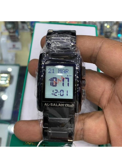 Deluxe Islamic Prayer Watch for Azan and Prayer Times, Black Stainless Steel - WSG1