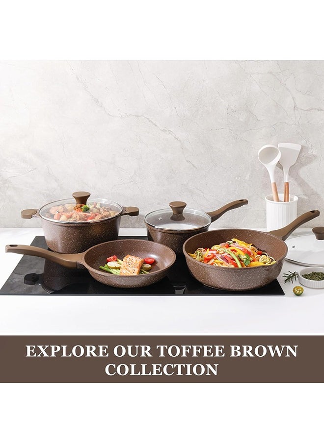 Sensarte - 28Cm Swiss Granite Coating Deep Frying Pan Skillet With Glass Lid, Non-Stick, PFOA/PFOS/APEO Free, Saute Pan With Lid, Stay-Cool Handle, Chef Pan Healthy Cookware Cooking Pan With Cover, Induction And Gas Compatible, Dishwasher Safe, Toffee Brown - Image 1