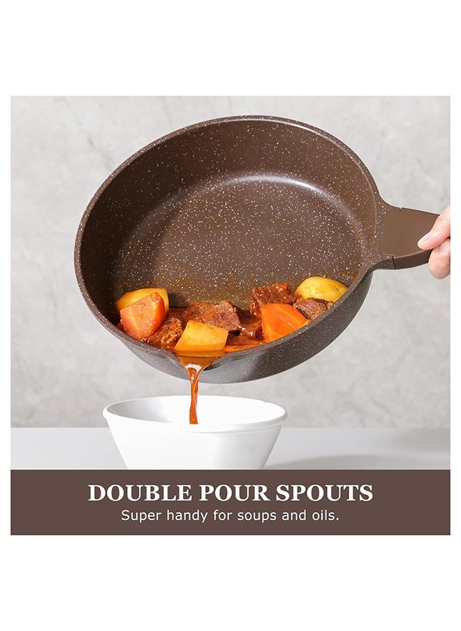 Sensarte - 28Cm Swiss Granite Coating Deep Frying Pan Skillet With Glass Lid, Non-Stick, PFOA/PFOS/APEO Free, Saute Pan With Lid, Stay-Cool Handle, Chef Pan Healthy Cookware Cooking Pan With Cover, Induction And Gas Compatible, Dishwasher Safe, Toffee Brown - Image 1