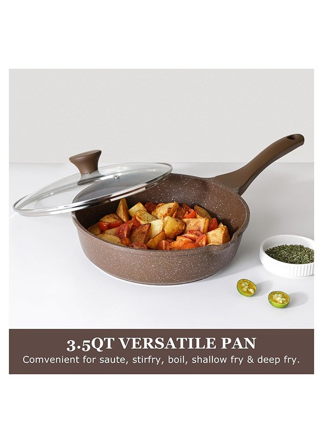 Sensarte - 28Cm Swiss Granite Coating Deep Frying Pan Skillet With Glass Lid, Non-Stick, PFOA/PFOS/APEO Free, Saute Pan With Lid, Stay-Cool Handle, Chef Pan Healthy Cookware Cooking Pan With Cover, Induction And Gas Compatible, Dishwasher Safe, Toffee Brown - Image 1