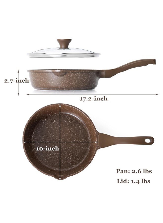 Sensarte - 28Cm Swiss Granite Coating Deep Frying Pan Skillet With Glass Lid, Non-Stick, PFOA/PFOS/APEO Free, Saute Pan With Lid, Stay-Cool Handle, Chef Pan Healthy Cookware Cooking Pan With Cover, Induction And Gas Compatible, Dishwasher Safe, Toffee Brown - Image 1