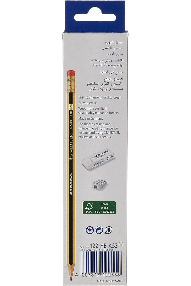 STAEDTLER Noris Pencil With Rubber Tip – Pack of 12 - Image 1