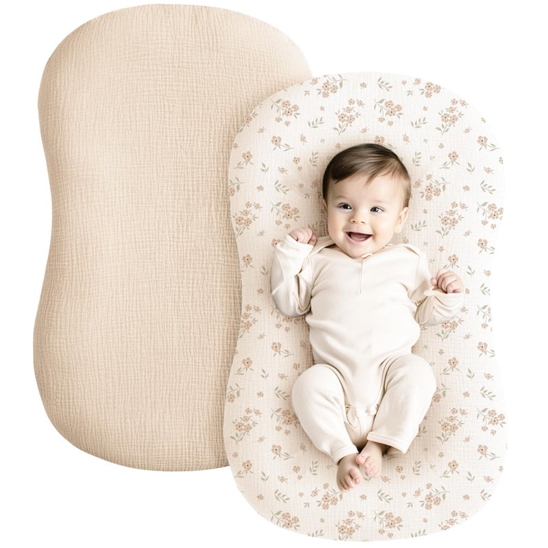 Konssy Muslin Baby Lounger Cover 2 Pack 100 Cotton Newborn Lounger Cover Soft and Breathable Baby Nest Slipcover for Boys Girls BlossomPink - Image 2