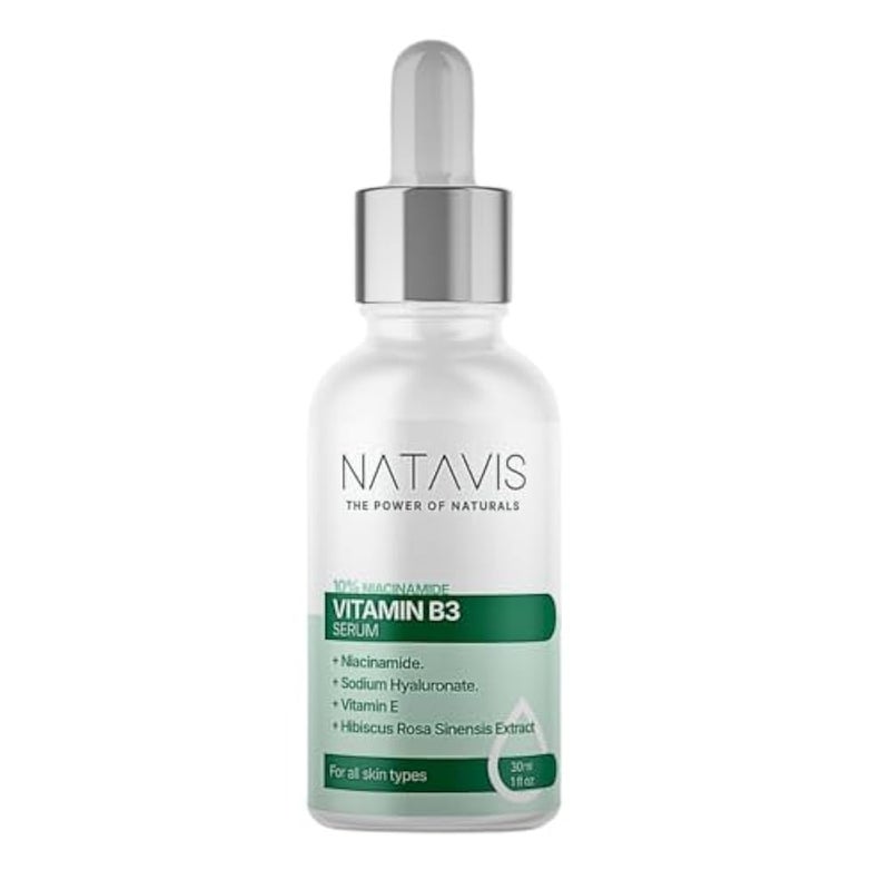 Natavis Vitamin B3 Serum – 30 ml – With Niacinamide (Vitamin B3) - Hyaluronic Acid - Vitamin E - Aloe Vera Extract – Glycerin - Acne Reduction - Skin Soothing - Pore Minimization - Deep Hydration - Image 1