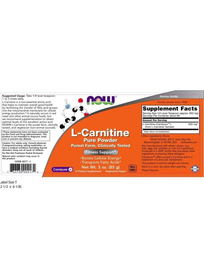 Now Foods L-Carnitine Pure Powder Dietary Supplement - Image 3