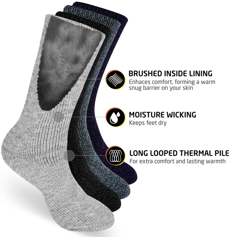 HOT FEET Thermal Socks for Men, Extreme Cold Weather, 2/4 Pack Thick Warm Socks for Men, Winter Insulated Socks, Size 6-12.5, 4 Pack, Denim/Navy/Black/Gray - Image 3