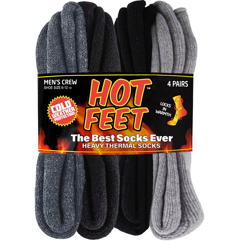 HOT FEET Thermal Socks for Men, Extreme Cold Weather, 2/4 Pack Thick Warm Socks for Men, Winter Insulated Socks, Size 6-12.5, 4 Pack, Denim/Navy/Black/Gray - Image 1