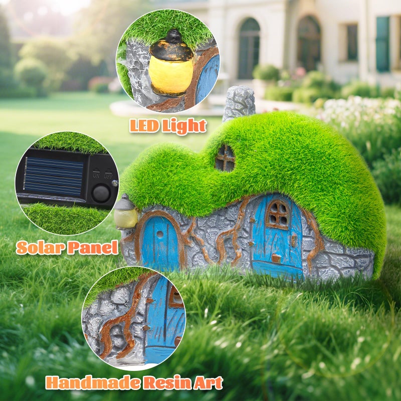 Darkdec Outdoor Figurine Lights Garden House Statue - Outdoor Statues with Solar Lights Garden Cottage Lighting Figurines for Home or Yard Decor - Image 4