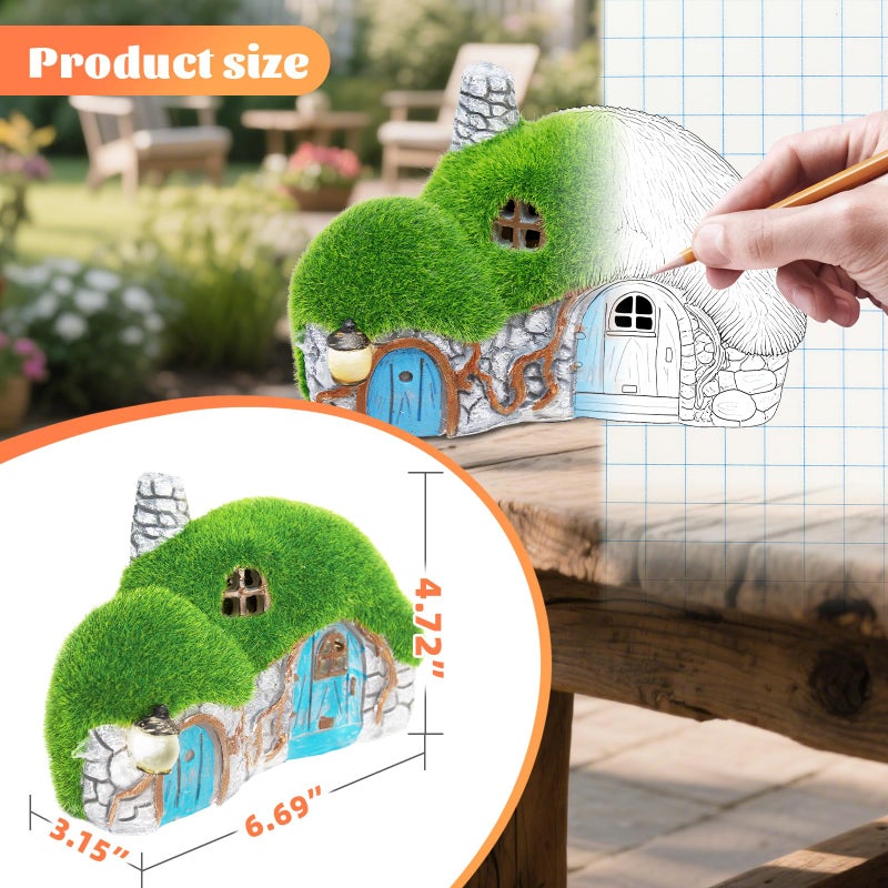 Darkdec Outdoor Figurine Lights Garden House Statue - Outdoor Statues with Solar Lights Garden Cottage Lighting Figurines for Home or Yard Decor - Image 5